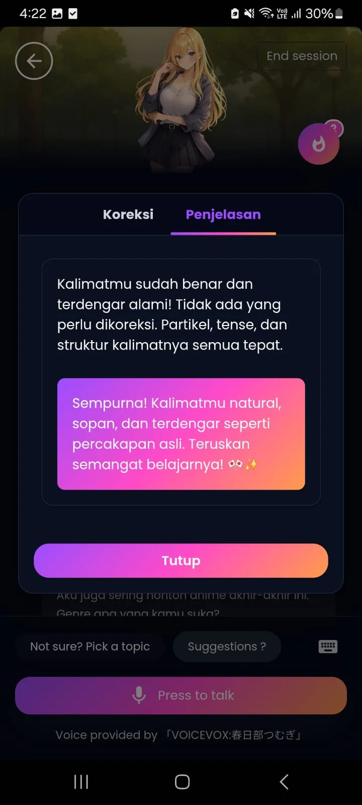 Screenshot, Layar Koreksi kalimat
