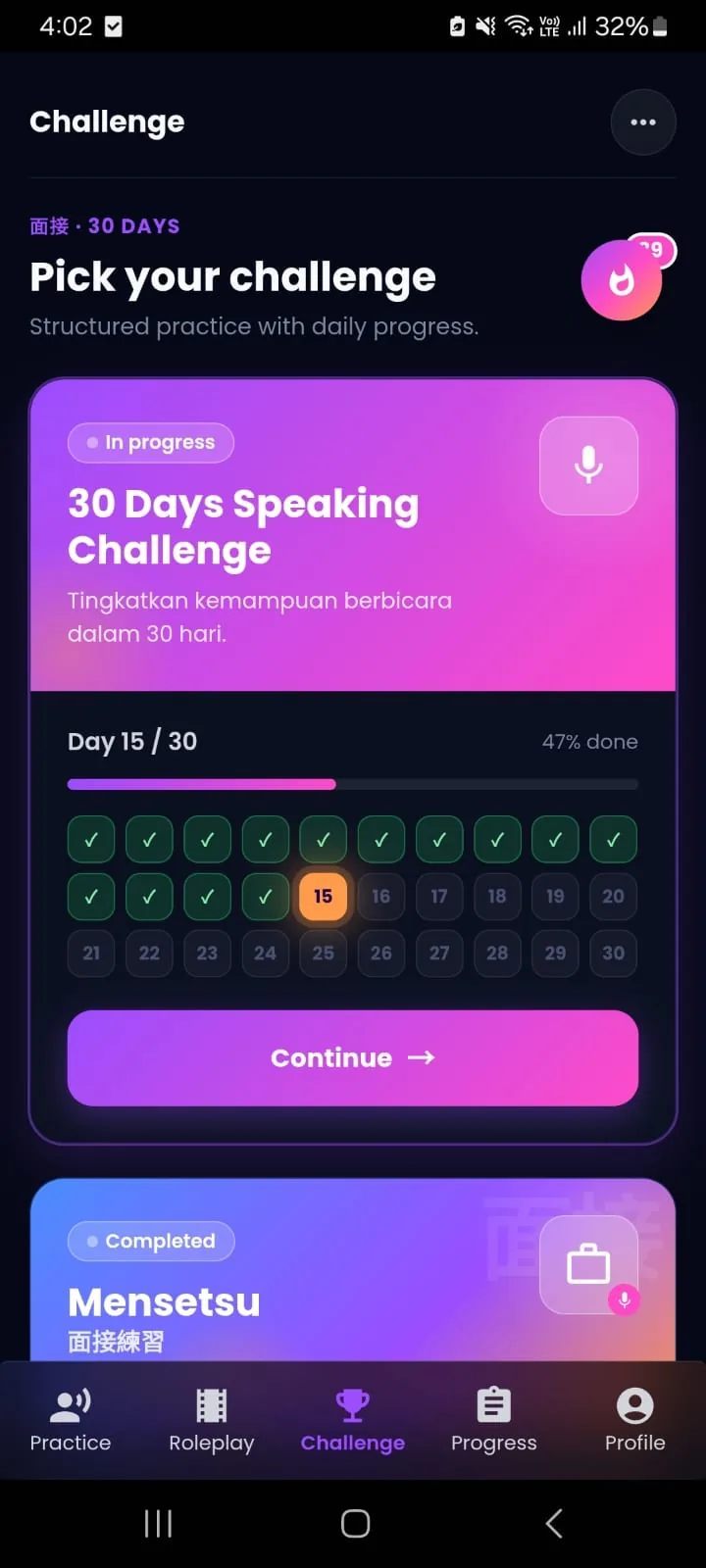 Screenshot, Challenge 30 Hari
